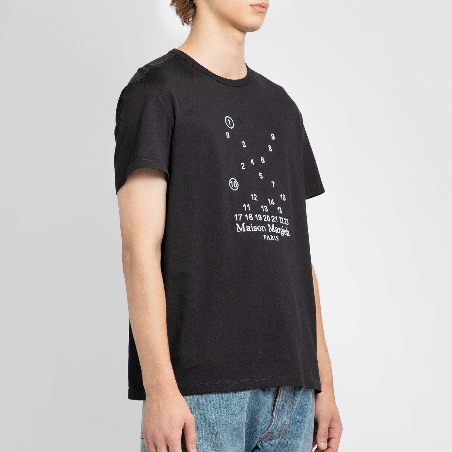 Sizing Kaos Lengan Pendek Logo Bordir Maison Margiela FW22 Hitam Pria. S50GC0684S22816-900