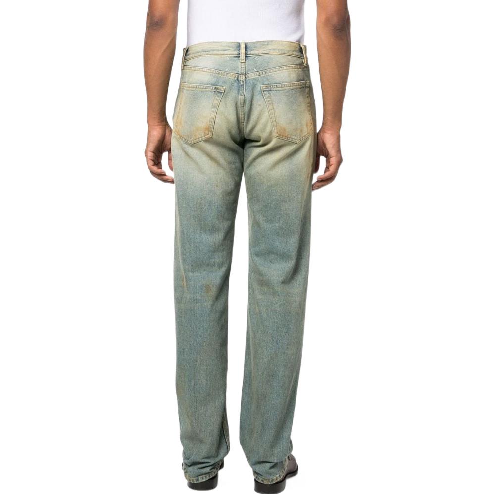 Shop 메종 마르지엘라 FW22 미드라이즈 워싱 스트레이트 진 유니섹스 라이트 블루 SI1LA0003S30561975