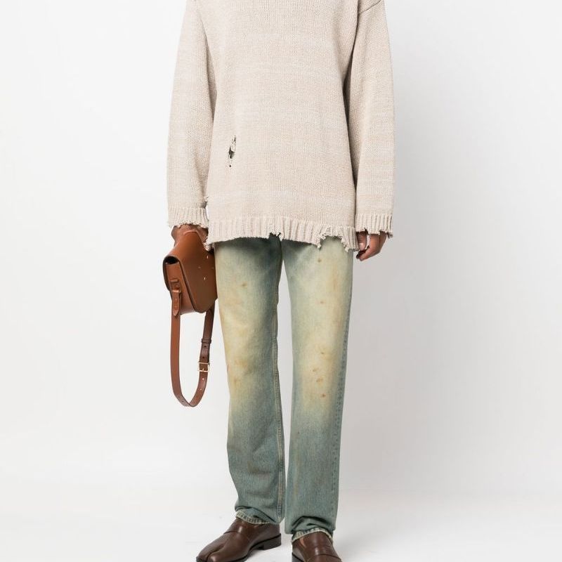 Details for 메종 마르지엘라 FW22 미드라이즈 워싱 스트레이트 진 유니섹스 라이트 블루 SI1LA0003S30561975