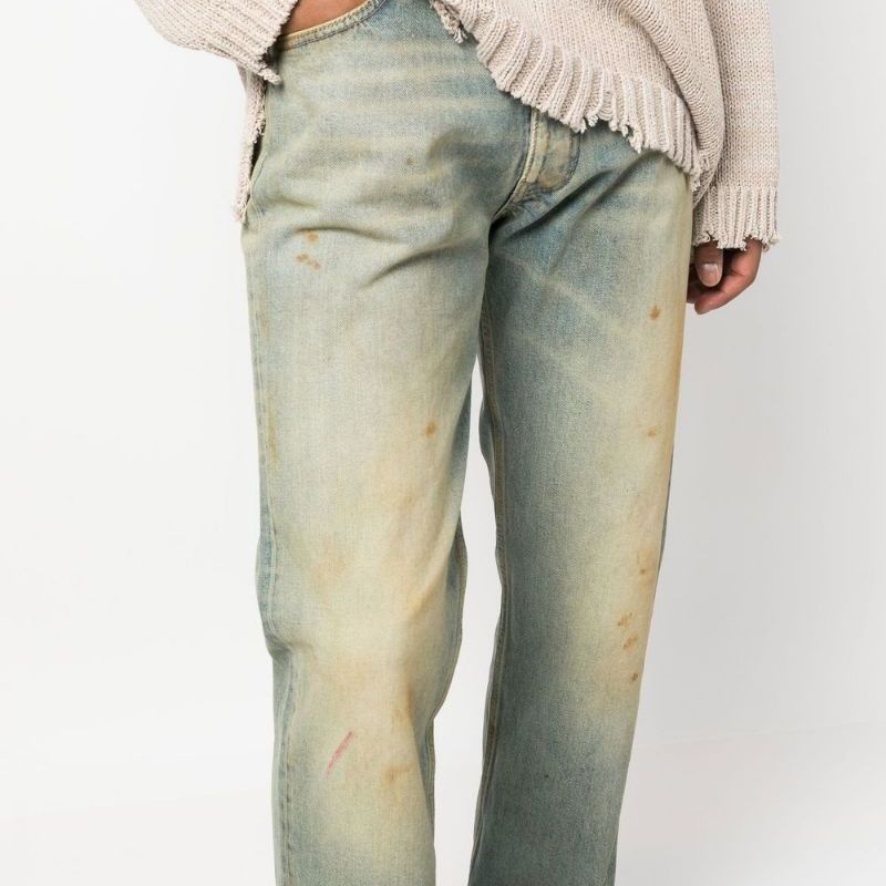 Sizing 메종 마르지엘라 FW22 미드라이즈 워싱 스트레이트 진 유니섹스 라이트 블루 SI1LA0003S30561975