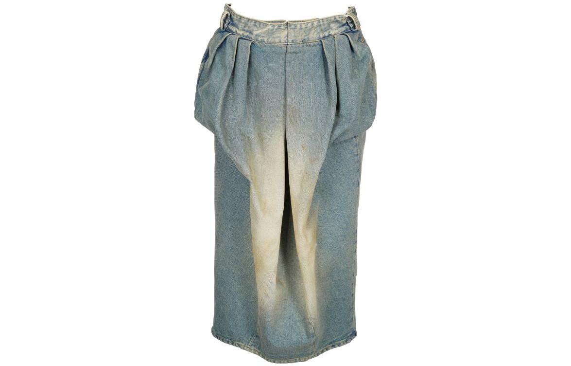 Maison Margiela FW22 Ruched Back-Slit Denim Skirt Blue SI0MA0006S30561975