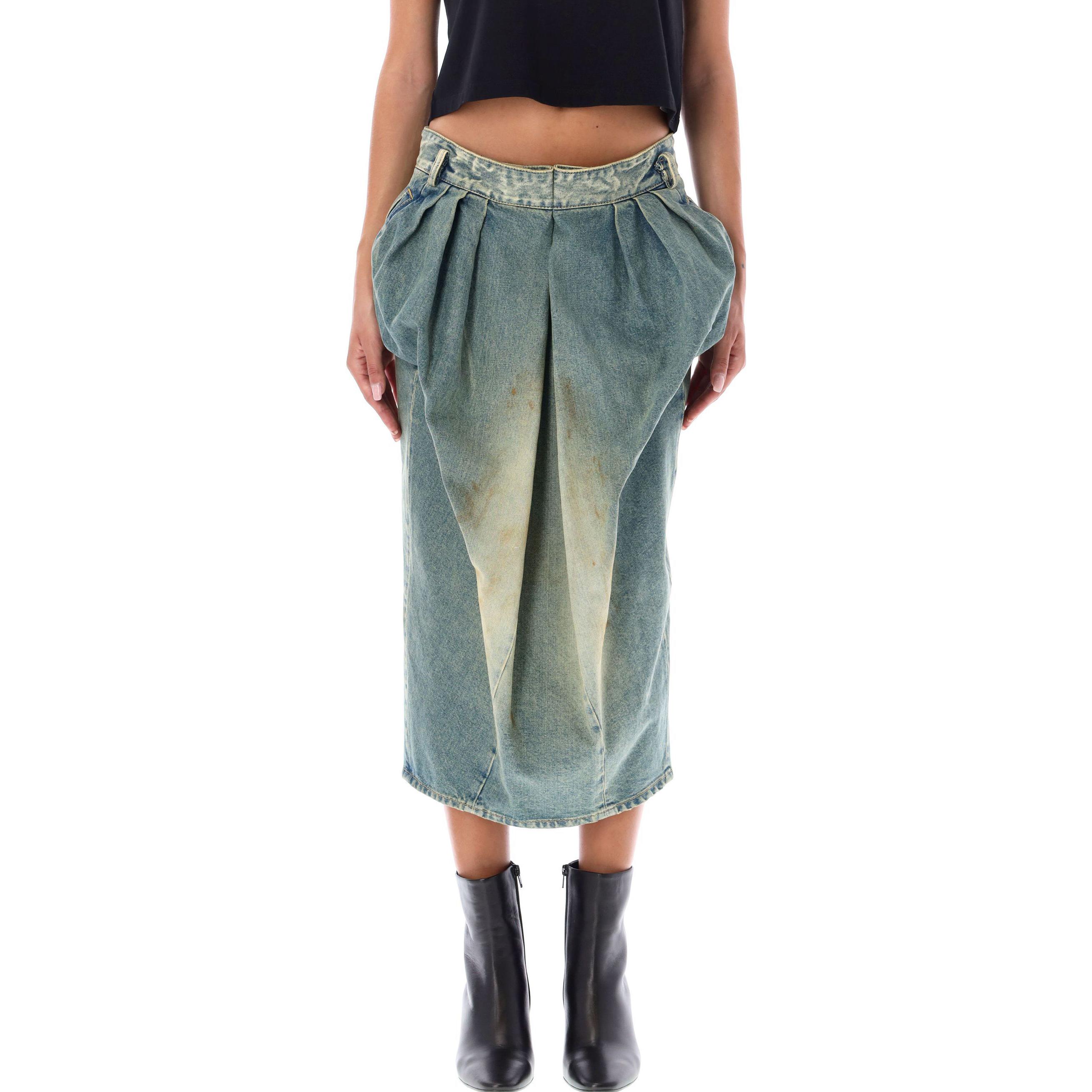 Purchase Maison Margiela 2022秋冬蓝色褶皱开衩牛仔裙 SI0MA0006S30561975