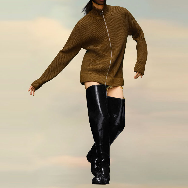 Lookbook Maison Margiela FW22 Unisex Solid Zip-Up Ribbed Knit Sweater Deep Brown. SI1HA0013S17781728F