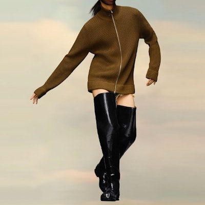 Maison Margiela FW22 Unisex Solid Zip-Up Ribbed Knit Sweater Deep Brown. SI1HA0013S17781728F Lookbook Maison Margiela FW22 Unisex Solid Zip-Up Ribbed Knit Sweater Deep Brown. SI1HA0013S17781728F