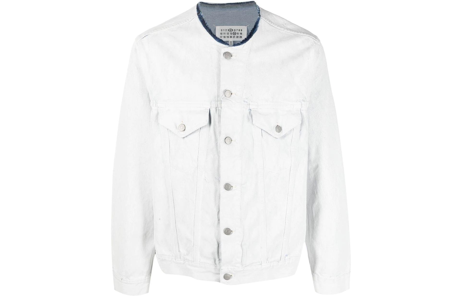 Maison Margiela FW22 Unisex White Denim Jacket - Minimalist Collarless Design SI1AM0007S30561967
