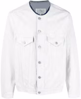 Maison Margiela FW22 Unisex White Denim Jacket - Minimalist Collarless Design SI1AM0007S30561967 Maison Margiela FW22 Unisex White Denim Jacket - Minimalist Collarless Design SI1AM0007S30561967