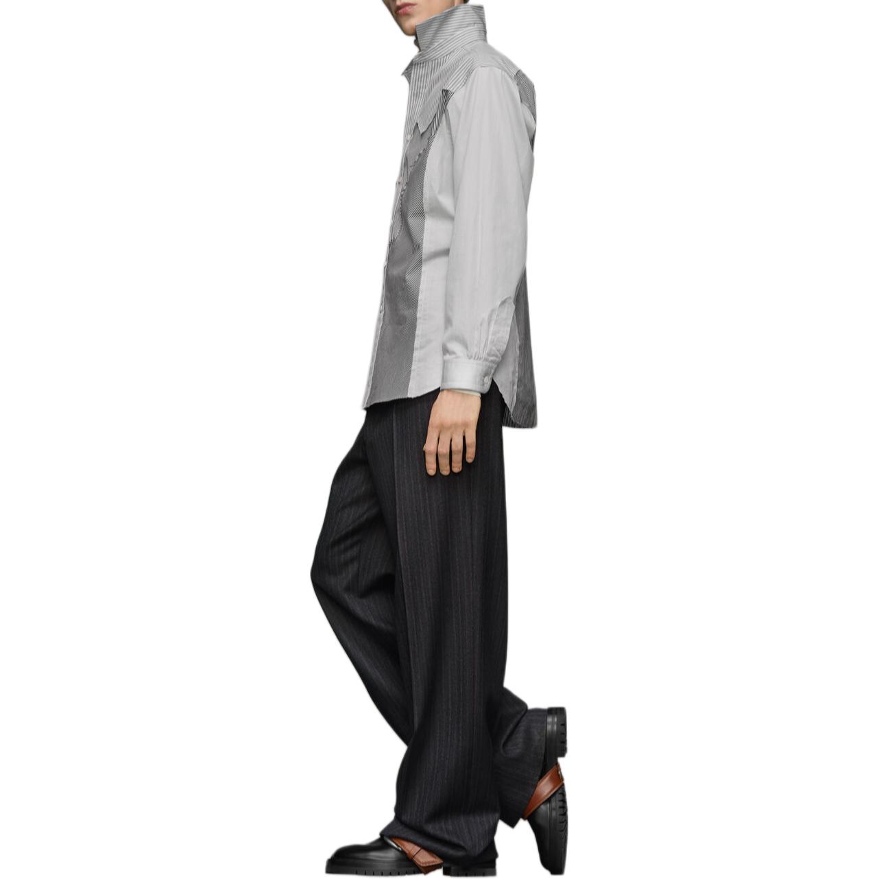 Shop Maison Margiela FW24 條紋長袖休閒襯衫 - 黑色 S50DT0037MTN024961