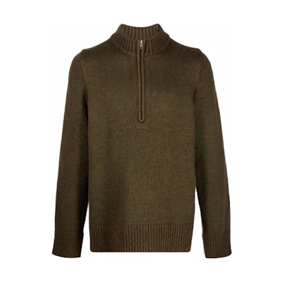 Maison Margiela Green Half-Zip Pullover Sweater with Ribbed Collar S50GP0263S17850707F