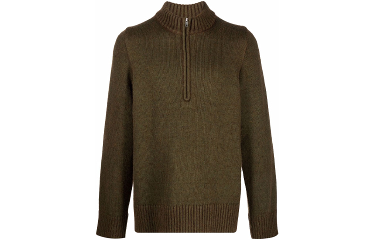 Order Maison Margiela Sweater Half-Zip Hijau dengan Kolar Ribbed S50GP0263S17850707F