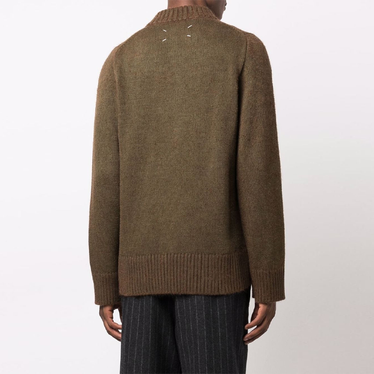 Shop Maison Margiela Sweater Half-Zip Hijau dengan Kolar Ribbed S50GP0263S17850707F