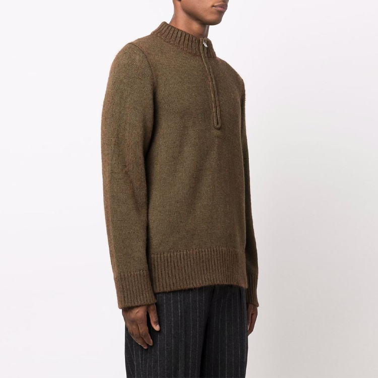 Purchase Maison Margiela Sweater Half-Zip Hijau dengan Kolar Ribbed S50GP0263S17850707F