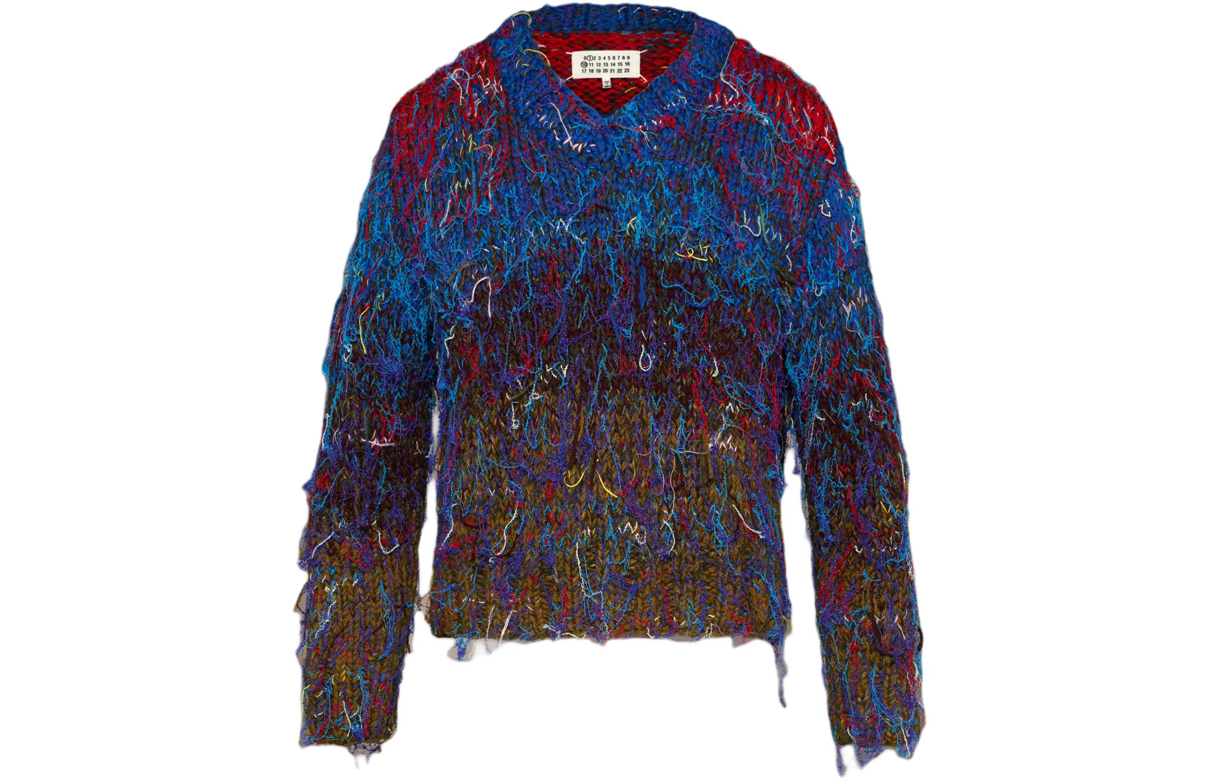 Maison Margiela Handmade Knit V-Neck Sweater Men’s Multicolor Long Sleeve. S50HN0002S18410001F