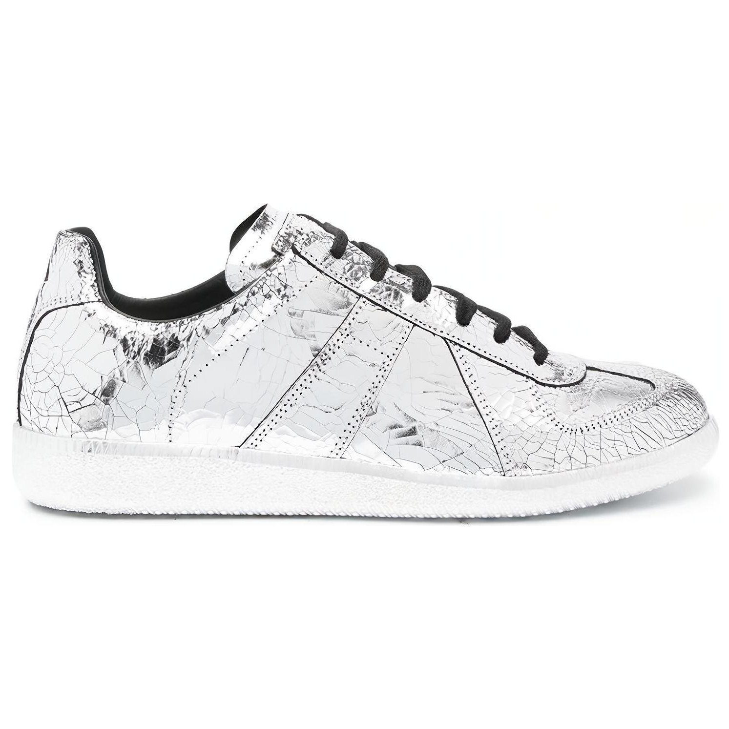 Order Maison Margiela Leren Low-Top ''Metallic Zilver'' S57WS0236P5016T9002