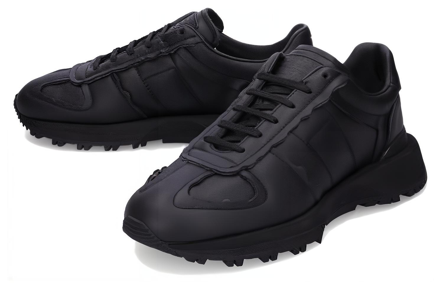 Shop Maison Margiela 黑色签名皮革低帮运动鞋 S57WS0473P5340T8013