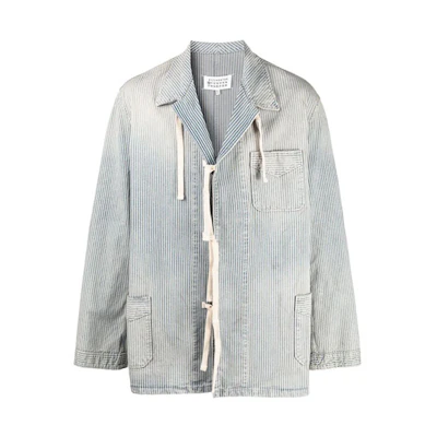 Maison Margiela SS21 Grey Denim Shirt Jacket for Men with Patch Pocket S30AM0536S30754