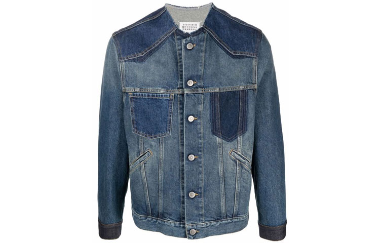 Maison Margiela SS22  Denim Button-Up Collarless Jacket Blue S50AM0561S30561978