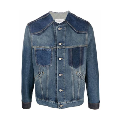 Maison Margiela SS22 Denim Button-Up Collarless Jacket Blue S50AM0561S30561978