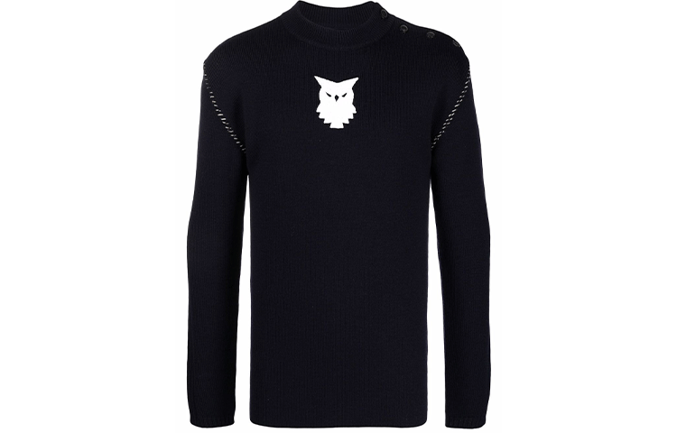 Maison Margiela SS22  Navy Blue Ram Head Knit Wool Sweater Pullover. S30HB0277S17899511F