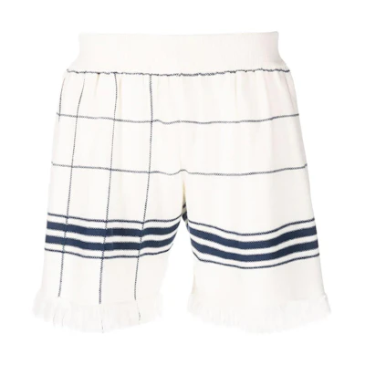 Maison Margiela SS22 White Checkered Fringe Trim Straight Shorts S50MU0058S18024002F