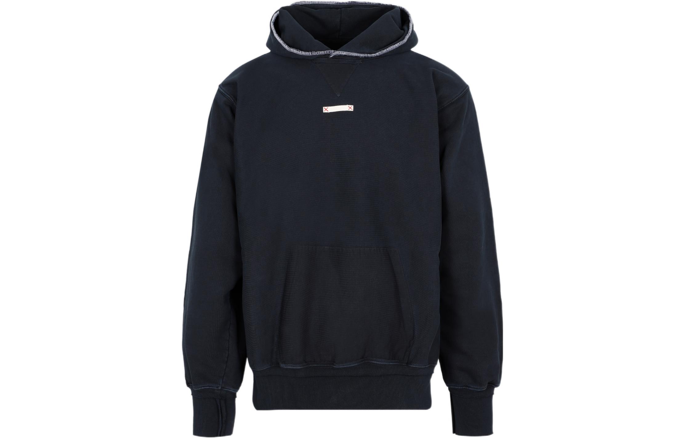 Maison Margiela SS22 Blue Cotton Logo Pocket Pullover Hoodie for Men S25520S50GU0193469