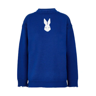 Maison Margiela SS22 Blue Rabbit Embroidered Wool Pullover Sweater Unisex S30HB0279S17900520