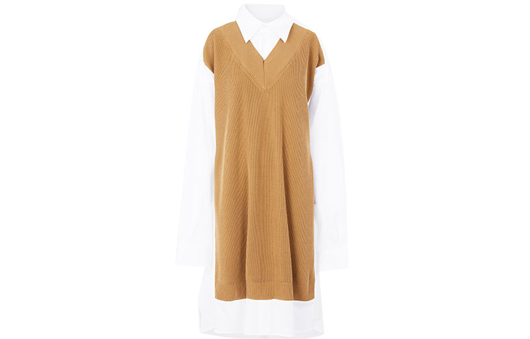 Maison Margiela SS22 Brown Patchwork V-Neck Loose Long-Sleeve Midi Shirt Dress S51DL0356S43001988