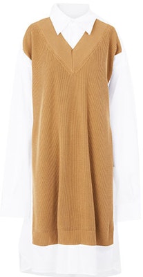 Maison Margiela SS22棕色拼接V领宽松长袖中长连衣裙 S51DL0356S43001988 Buy Maison Margiela SS22棕色拼接V领宽松长袖中长连衣裙 S51DL0356S43001988