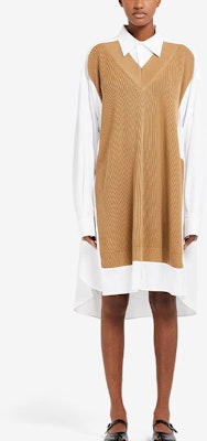 Maison Margiela SS22棕色拼接V领宽松长袖中长连衣裙 S51DL0356S43001988 Lookbook Maison Margiela SS22棕色拼接V领宽松长袖中长连衣裙 S51DL0356S43001988