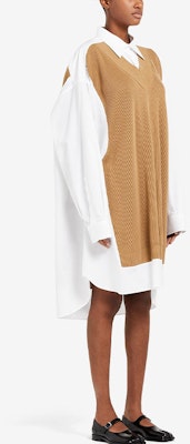 Maison Margiela SS22棕色拼接V领宽松长袖中长连衣裙 S51DL0356S43001988 Purchase Maison Margiela SS22棕色拼接V领宽松长袖中长连衣裙 S51DL0356S43001988