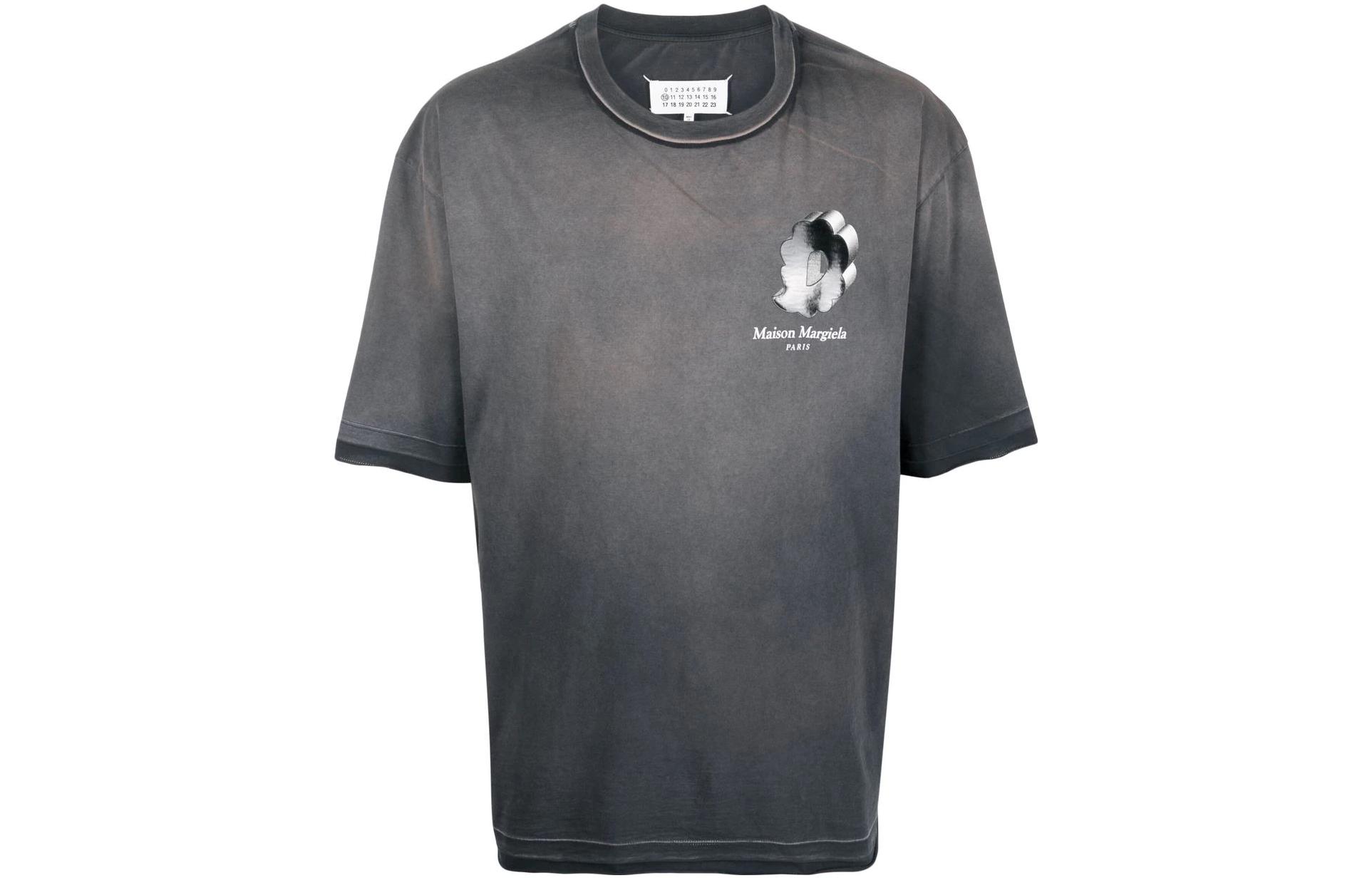 Order メゾンマルジェラ SS22 ダメージロゴプリント コットン クルーネックTシャツ グレー S50GC0670S24341855