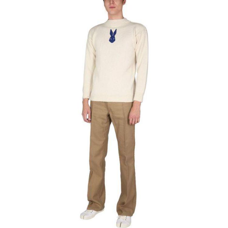 Shop Maison Margiela SS22 兔子提花羊毛毛衣 圓領 米色. S30HB0279S17900102