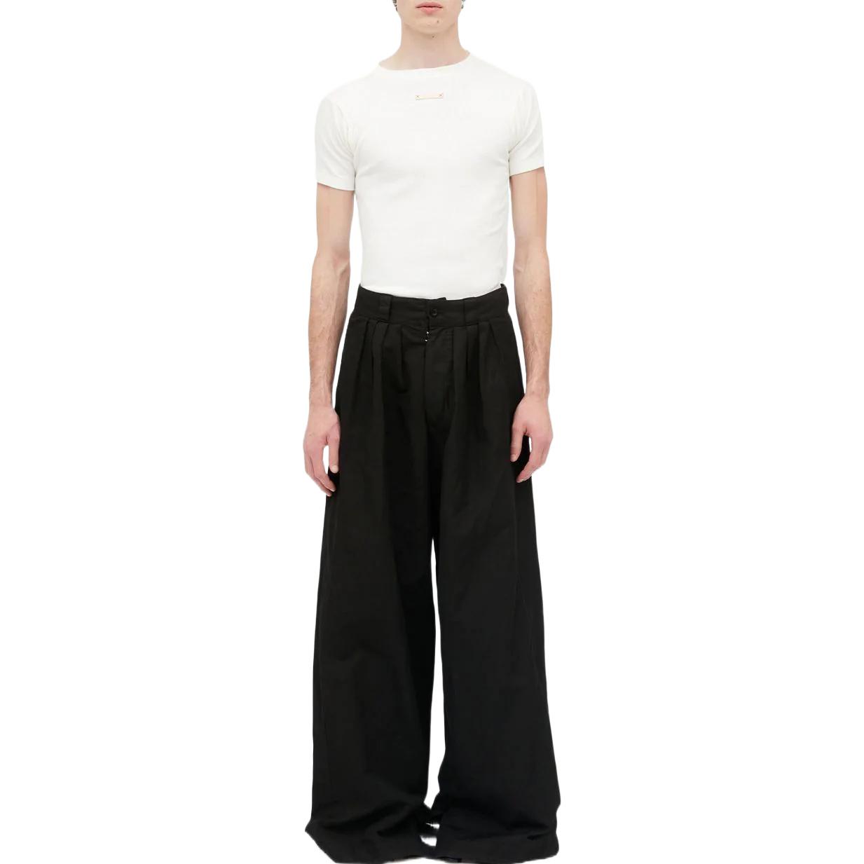 Lookbook 메종 마르지엘라 SS23 블랙 와이드 레그 플리츠 캐주얼 팬츠 S50KA0628S54760-900