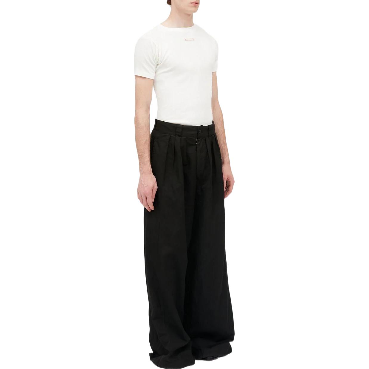 Purchase 메종 마르지엘라 SS23 블랙 와이드 레그 플리츠 캐주얼 팬츠 S50KA0628S54760-900