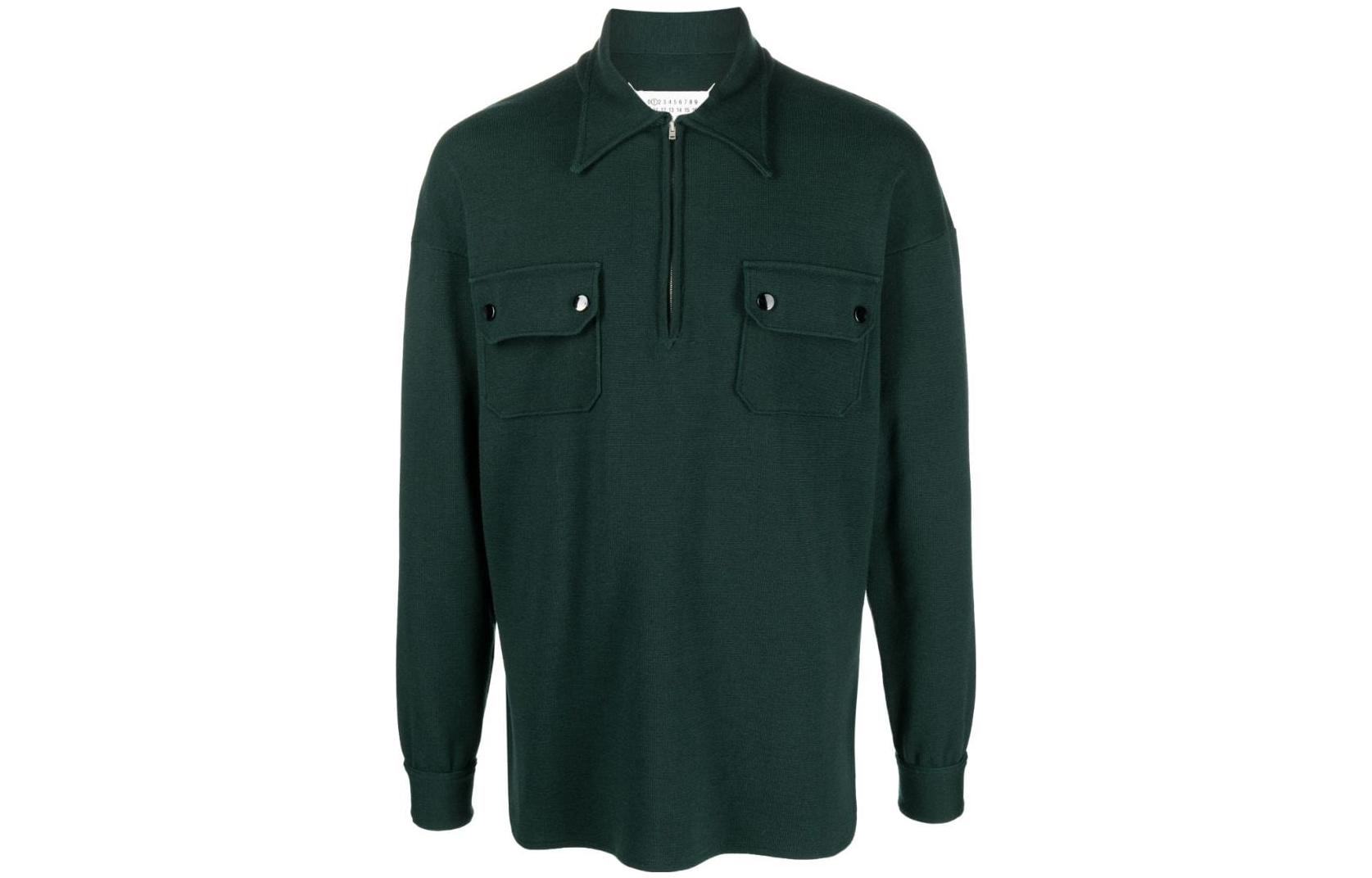 Maison Margiela SS23  Long Sleeve Solid Green Shirt with Pointed Collar S50GL0046S18206