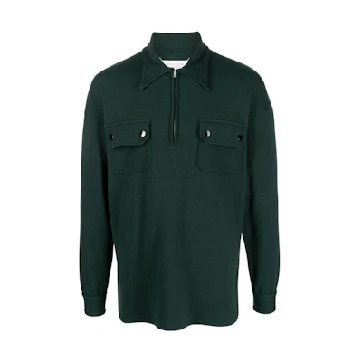 Maison Margiela SS23 Long Sleeve Solid Green Shirt with Pointed Collar S50GL0046S18206