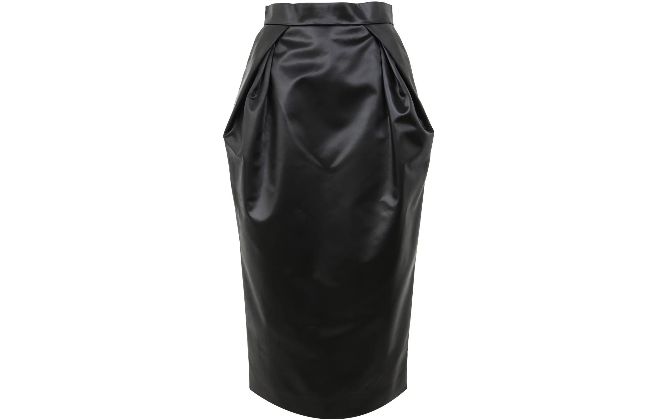 Maison Margiela SS23 Black Leather Pleated Patchwork Midi Skirt. S51ME0006S60532-900