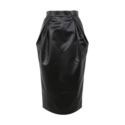 Maison Margiela SS23 Black Leather Pleated Patchwork Midi Skirt. S51ME0006S60532-900