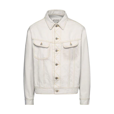 Maison Margiela SS23 Yellow Stitch Workwear White Denim Jacket Men’s S50AM0596S30857-961