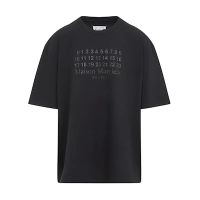 Maison Margiela SS25 Black Crewneck Pullover T-Shirt with Numeric Print. S50GC0716S24567969