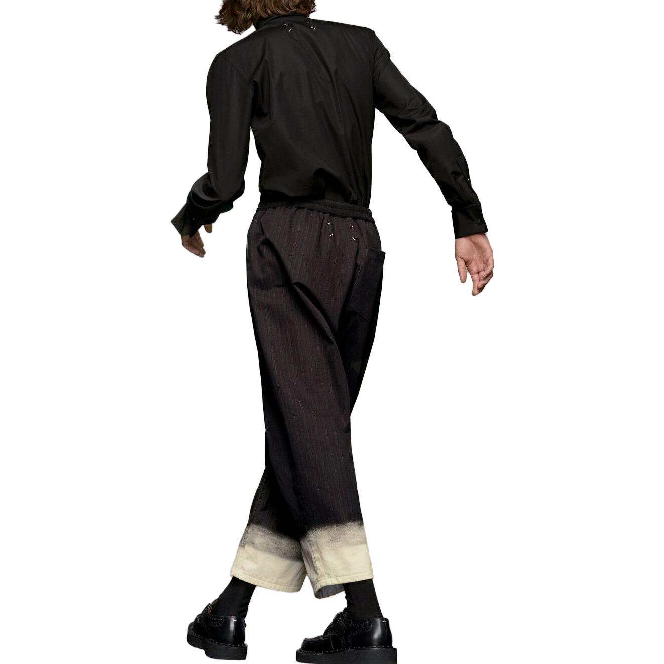 Shop メゾン マルジェラ トロンプルイユ ピンストライプ リラックスフィット ブラックパンツ S50KA0632M35006-001S