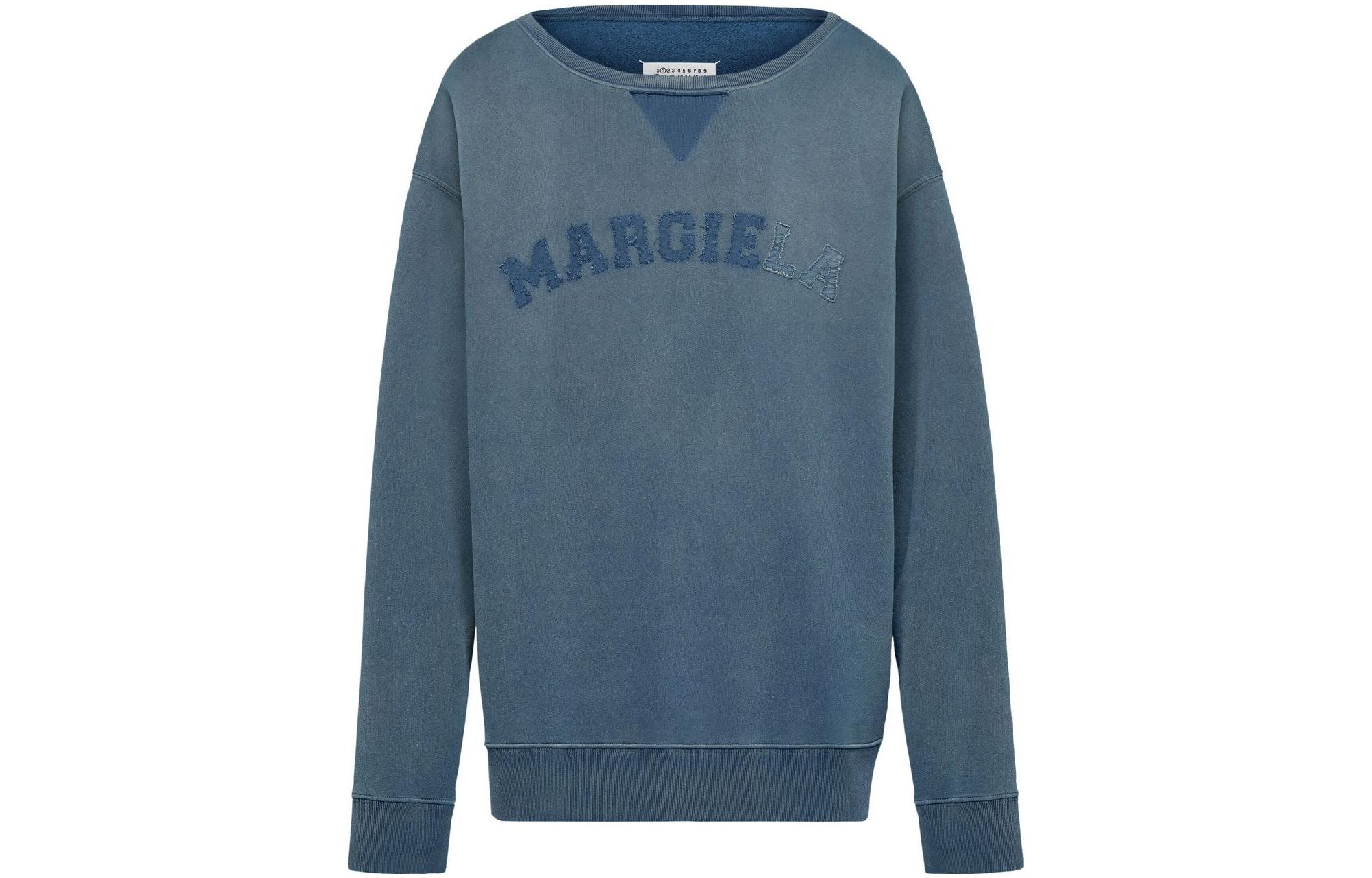 Maison Margiela Unisex Blue Embroidered Logo Crewneck Sweatshirt. S50GU0209S25570-469