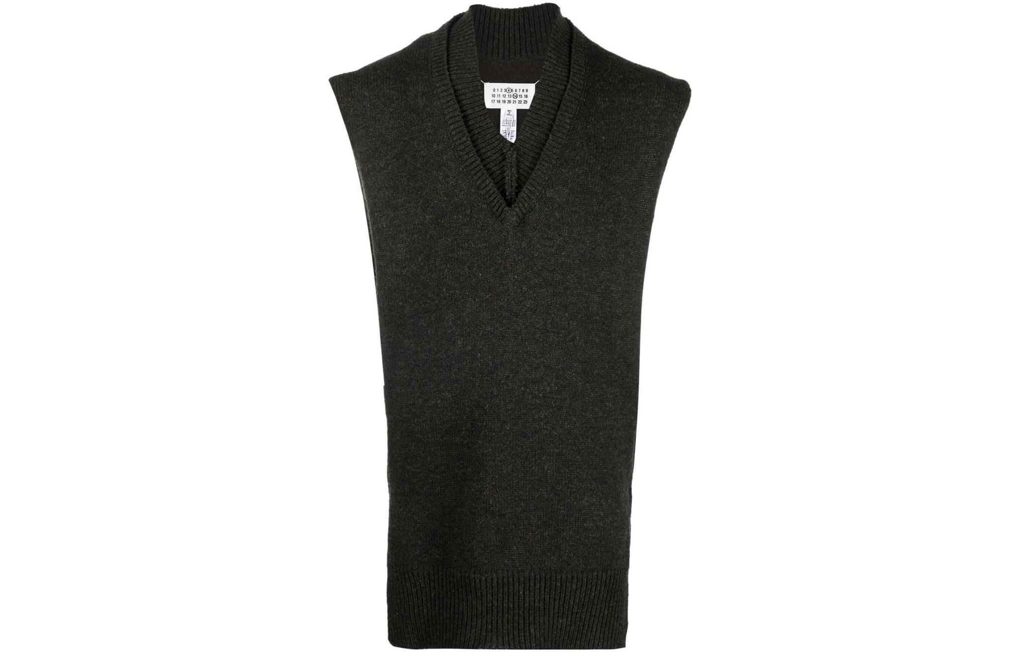 Maison Margiela Unisex Solid Ribbed V-Neck Vest Black SI1TH0001S18064695F