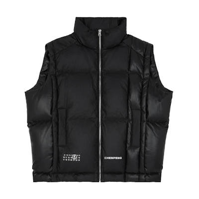 Maison Margiela MM6 CHENPENG FW23 Black Leather Detail Puffer Vest. S62FB0060S78460900