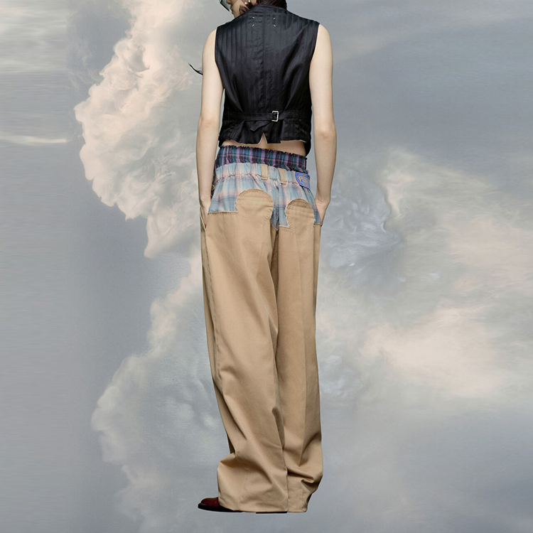 Shop Maison Margiela x Pendleton FW23 米色拼布休闲裤 男女同款 S29KA0383S54042114