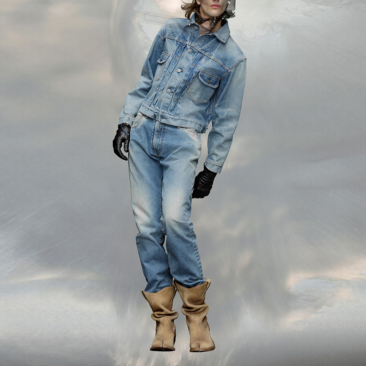 Lookbook Maison Margiela x Pendleton FW23 Jaket Denim Vintage Jahitan Biru Uniseks. S67AM0058S30561984