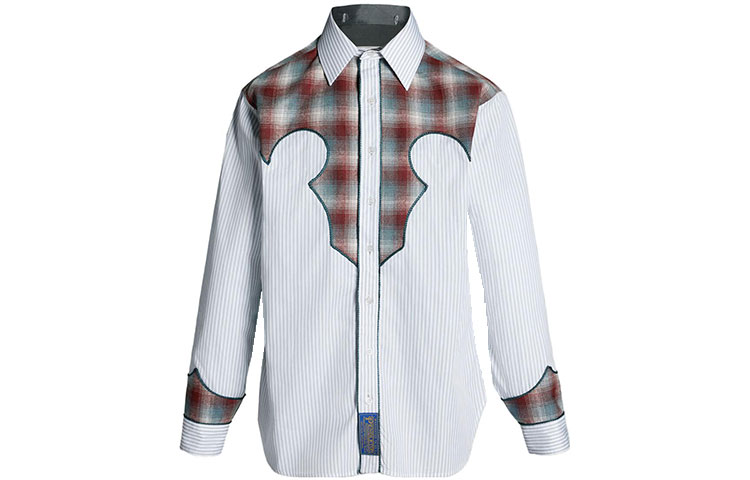 Maison Margiela Pendleton FW23 Logo Wool Patchwork Shirt Unisex Light Blue S67DT0008S78214001F