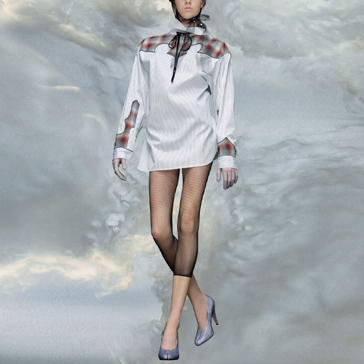 Maison Margiela Pendleton FW23 Logo Wool Patchwork Shirt Unisex Light Blue S67DT0008S78214001F 圖 3