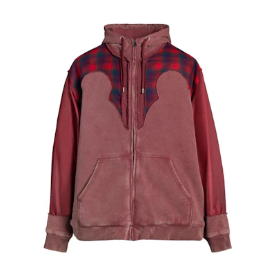 Maison Margiela Pendleton FW23 Plaid Zip Hoodie Unisex Bordeaux Red. S67HG0022S25570228