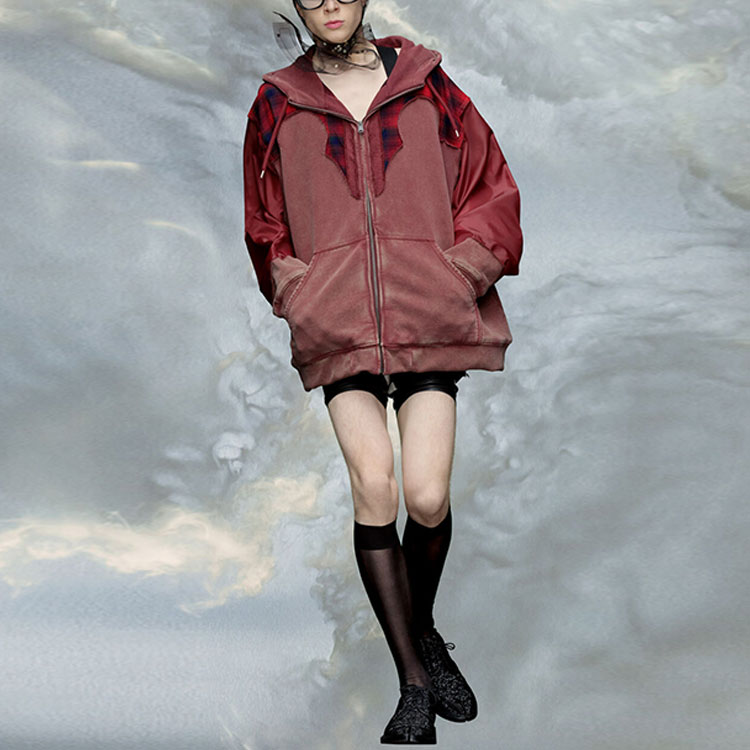 Lookbook Maison Margiela x Pendleton FW23 格紋拉鍊連帽外套 男女款 酒紅色 S67HG0022S25570228