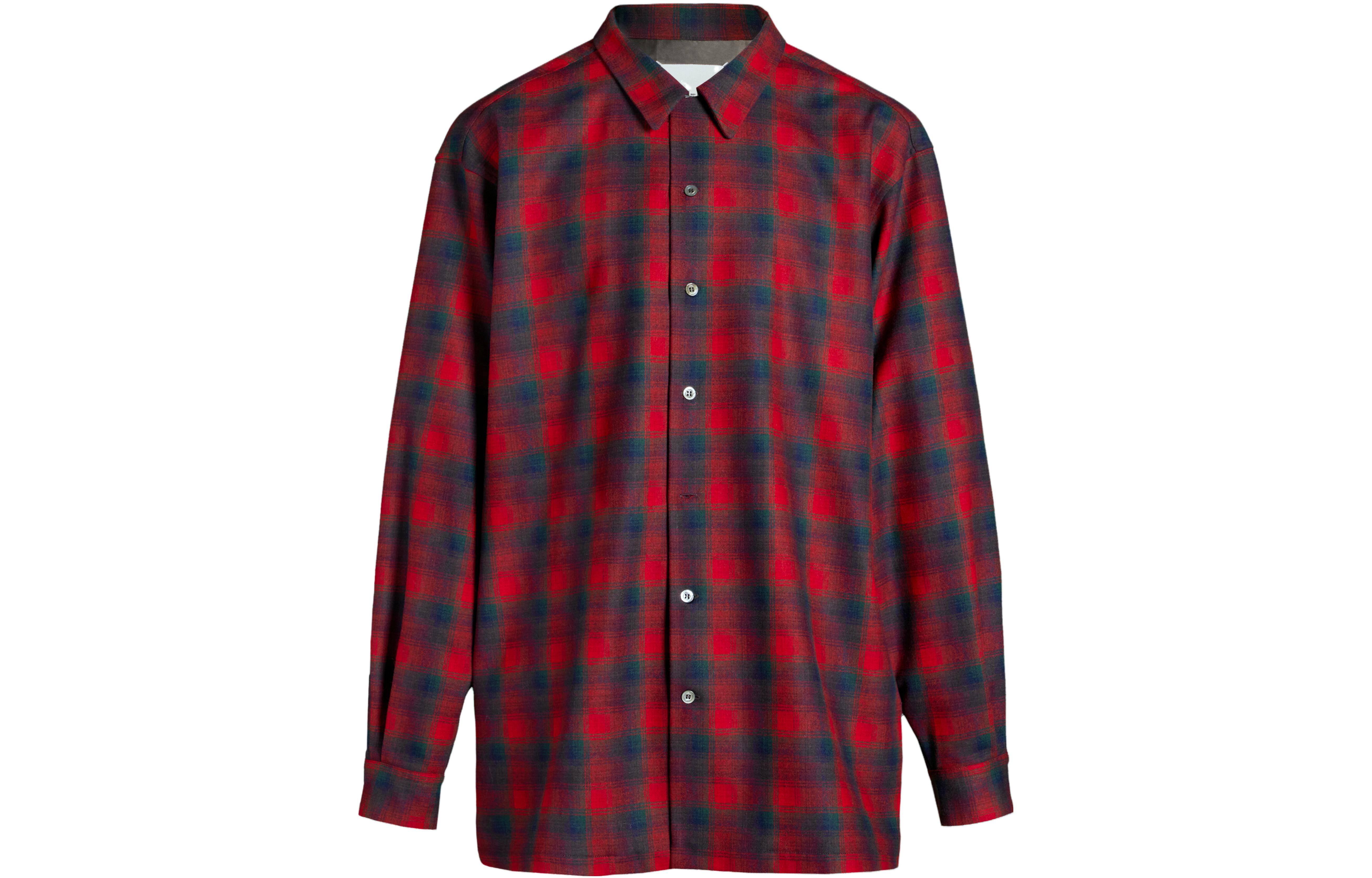 Maison Margiela Pendleton FW23 Red Plaid Wool Unisex Shirt with Point Collar S67DT0010S78037001F